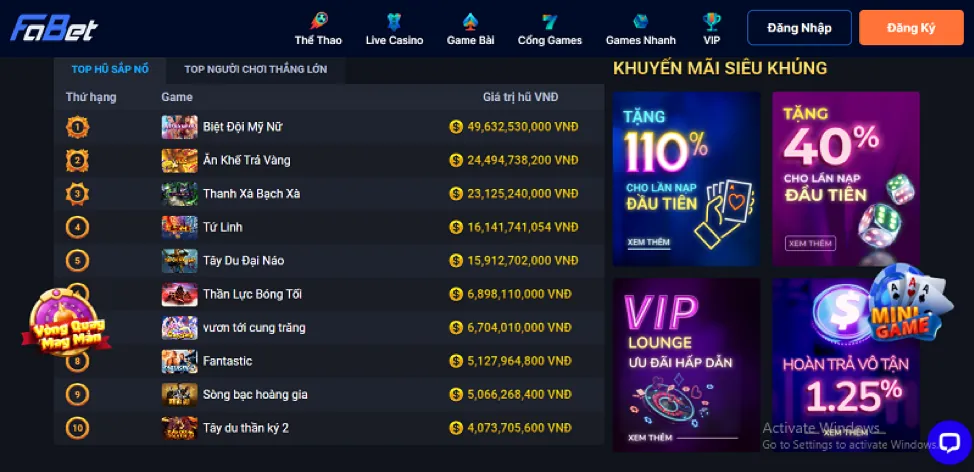 Đa dạng trò chơi Nổ Hũ tại 22win